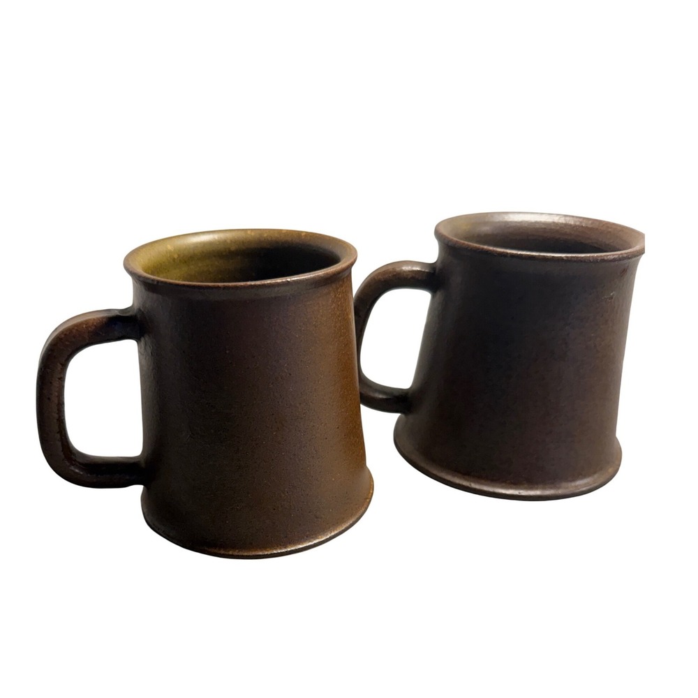Vintage Blyfritt Stengods Wallin Signed Studio‎ Pottery Brown Stoneware Mugs Set